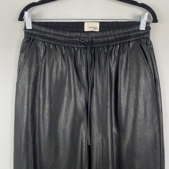 Aritzia Wilfred Free Faux Leather Ankle Pull On Pants Size M Black Drawstring - Picture 2 of 11